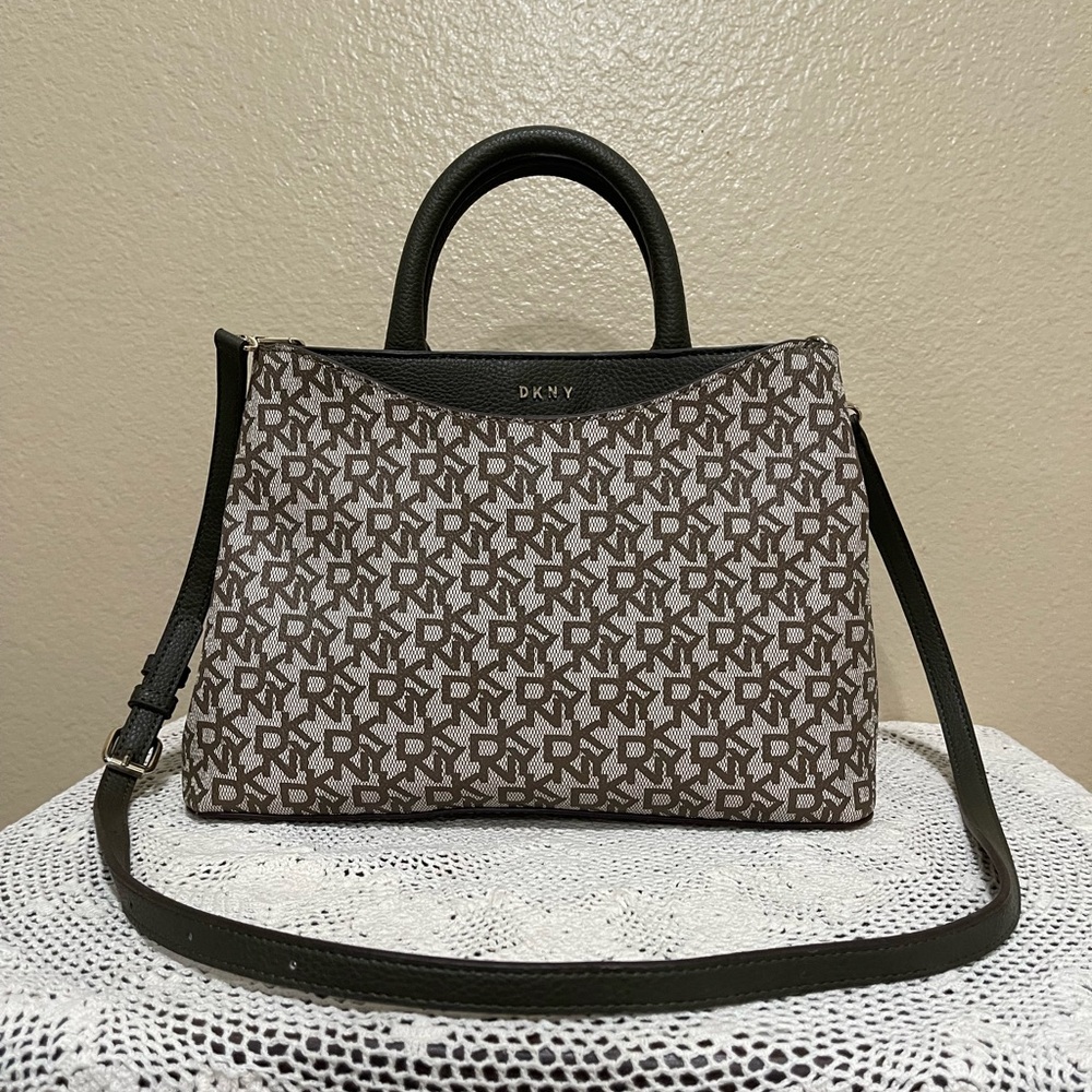 Sold - DKNY Monogram Black and Brown Satchel